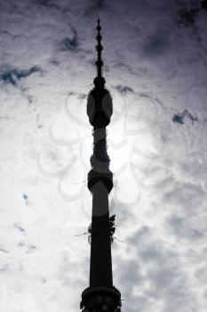 Silhouette   of  Ostankino TV tower, Moscow, Russia
