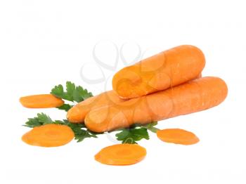 Fresh carrot and parsley on white background. Isolated.