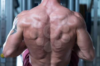 Healthy Male Doing Back Exercises In The Gym