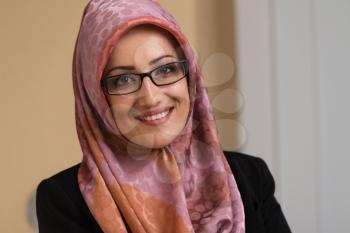Happy Muslim Businesswoman In The Office