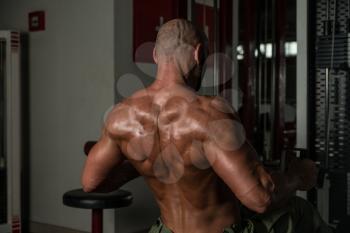 Mature Male Doing Back Exercises In The Gym