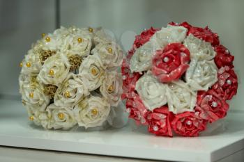 Wedding Bouquet Of Yellow , Red And White Roses