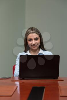 Young Pretty Business Woman With Notebook In The Office - Successful Businesswoman At Work