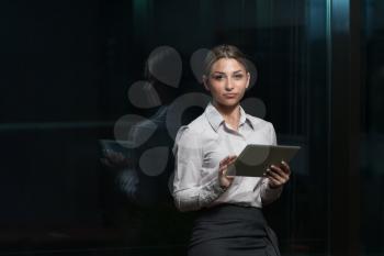 Young Businesswoman Using Tablet Computer In Office - Business Woman Working Online