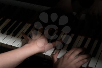 Piano Keys Pianist Hands Playing Classical Music Close Up