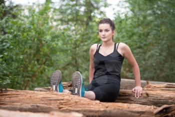 Young Woman Exercise In Wooded Forest Area - Fitness Healthy Lifestyle Concept