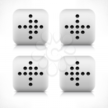 Arrow sign digital scoreboard black dot icon. Stone button gray rounded square shape with shadow and gray reflection on white background