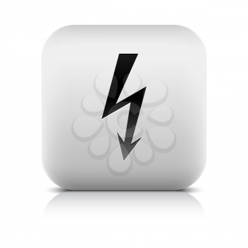 Stone web button with high voltage sign. White rounded square shape with reflection and shadow on white background