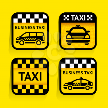 Taxi - set stickers square on the yellow background, vector illustration 10eps