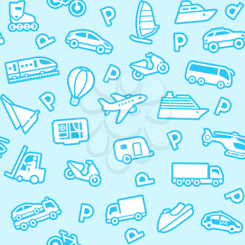 Seamless blue background, white transport icons