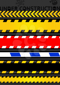 Set caution tapes, seamless strip. Warning line, vector design