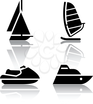 Set of transport icons - boat and sailfish symbols