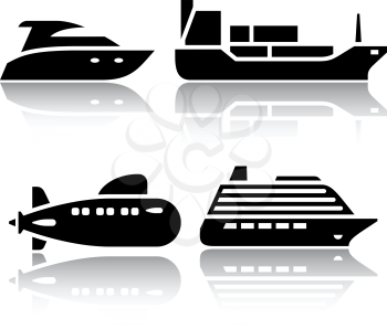 Set of transport icons - Water transport, vector illustrations, set silhouettes isolated on white background.