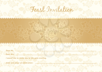Roses background with lace, gold. Can be used for invitations to any of your ceremony. For example your birthday.