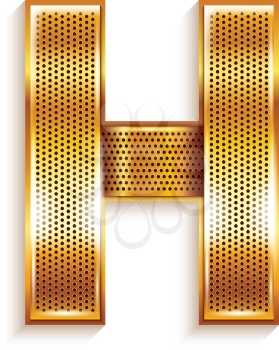 Font folded from a metallic gold perforated ribbon - Letter H. Vector illustration 10eps.