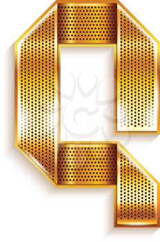 Font folded from a metallic gold perforated ribbon - Letter Q. Vector illustration 10eps.