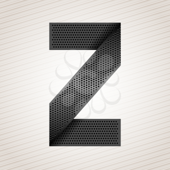 Font from folded metallic ribbon - Latin letter Z. Vector 10eps