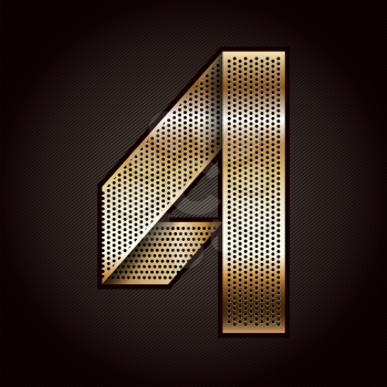 Number metal gold ribbon - 4 - four, vector 10eps