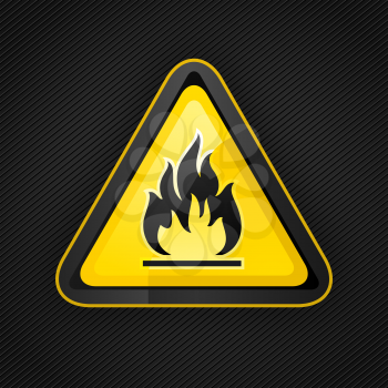 Hazard warning triangle highly flammable warning sign on a metal surface, 10eps