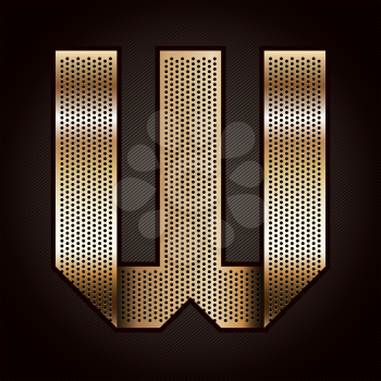 Letter metal gold ribbon - W, vector 10eps