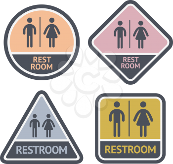 Restroom symbols set, flat symbols, vector illustrations