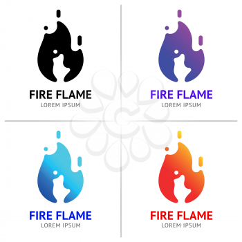 Fire flames with sparks, colored vector set