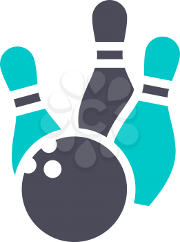Bowling ball and skittles, gray turquoise icon on a white background