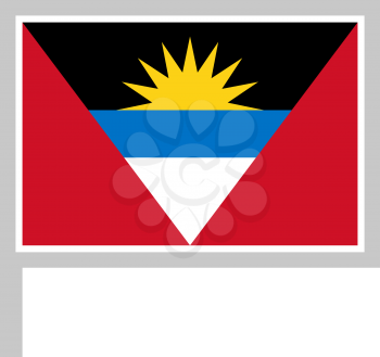 Antigua and Barbuda flag on flagpole, rectangular shape icon on white background, vector illustration.