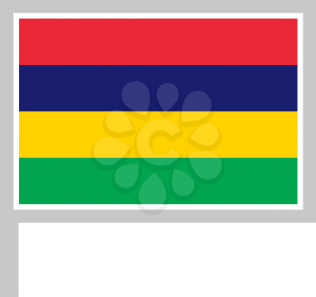 Mauritius flag on flagpole, rectangular shape icon on white background, vector illustration.
