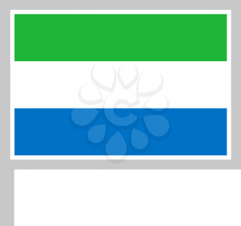 Sierra Leone flag on flagpole, rectangular shape icon on white background, vector illustration.