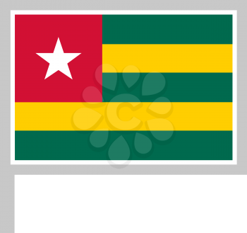 Togo World flag on flagpole, rectangular shape icon on white background, vector illustration.
