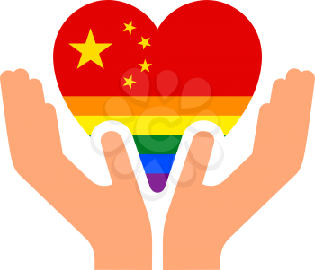 Chinese pride flag, in heart shape icon on white background, vector illustration