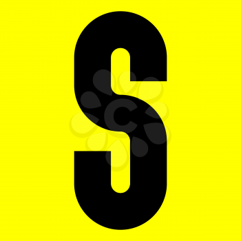 Dark modern font. Trendy alphabet, black vector letter S on a yellow background, vector illustration 10eps