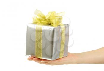 Royalty Free Photo of a Silver Gift With a Gold Bow