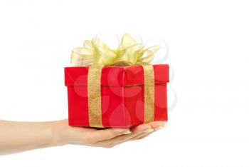 Royalty Free Photo of a Red Gift Box With Gold Ribbon