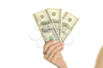 Hand with money isolated on white background