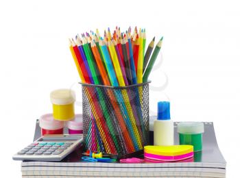 Back to school supplies on white