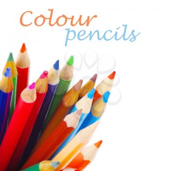 Various colour pencils isolated on the white