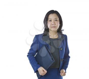 Asian women carrying folder in business suit on white background