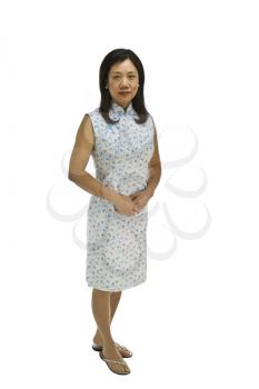 Asian women dress in causal clothing on white background