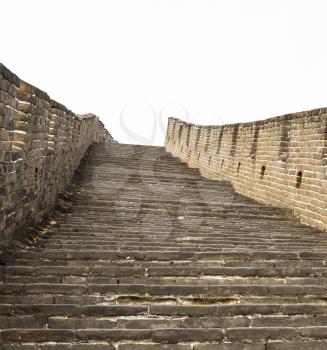 Extremely steep steps leading the way in the Great Wall of China