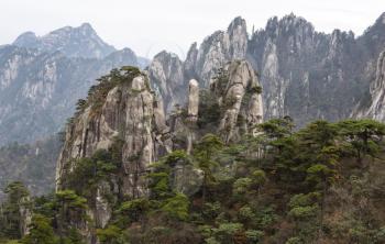 Skyward pointing rocks stacked on each other in Yellow Mountains China
