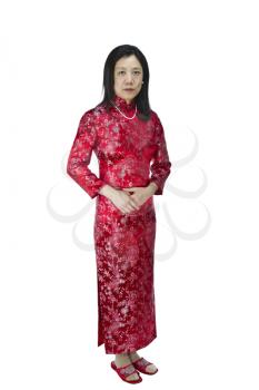 Asian women dressed in traditional Chinese outfit on white background