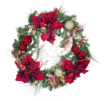 Traditional Christmas wreath isolated on white background. 