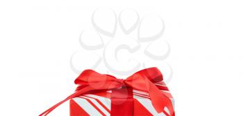 Top of Christmas giftbox isolated on pure white background with plenty of copy space