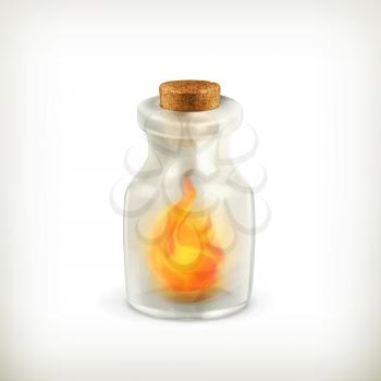 Fire in a bottle, vector icon