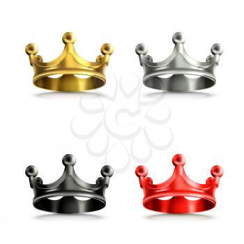 Multicolored crowns vector set
