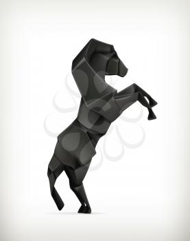 Black paper horse, vector origami