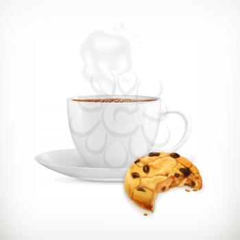 Cup of coffee and cookies, isolated vector illustration