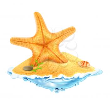 Starfish in the sand, vector illustration
